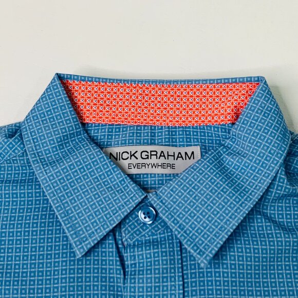 Nick Graham Men's Shirt S Printed Performance Stretch Short Sleeve Shirt Blue S - Picture 9 of 11